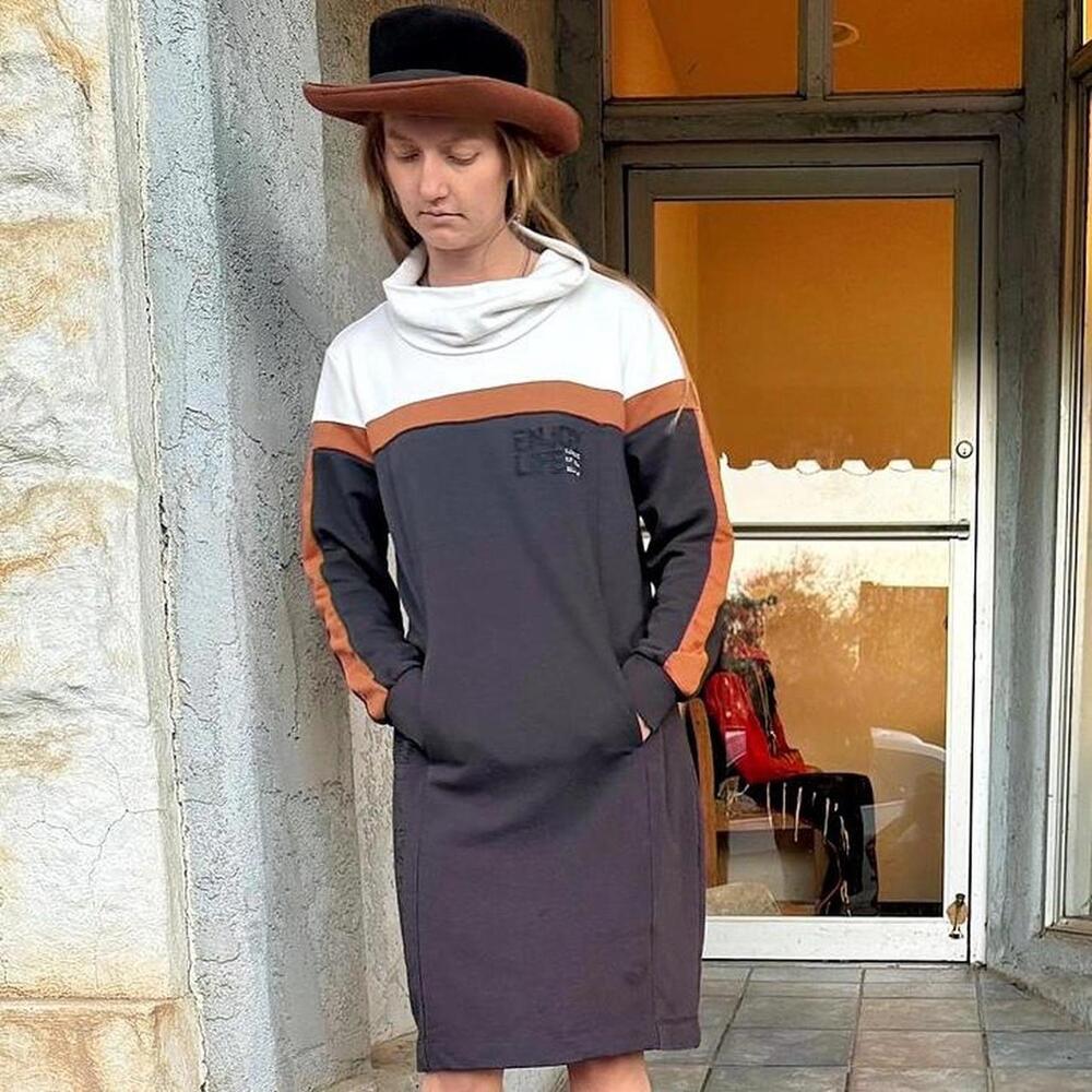 Dolcezza Colorblock Cowl Neck Sweatshirt Dress Medium - Picture 5 of 6